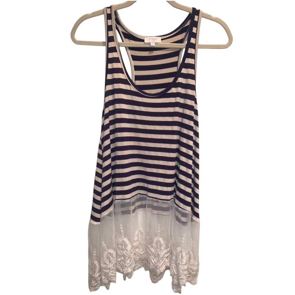 Umgee Tank Navy, Cream and Lace Sz Small;